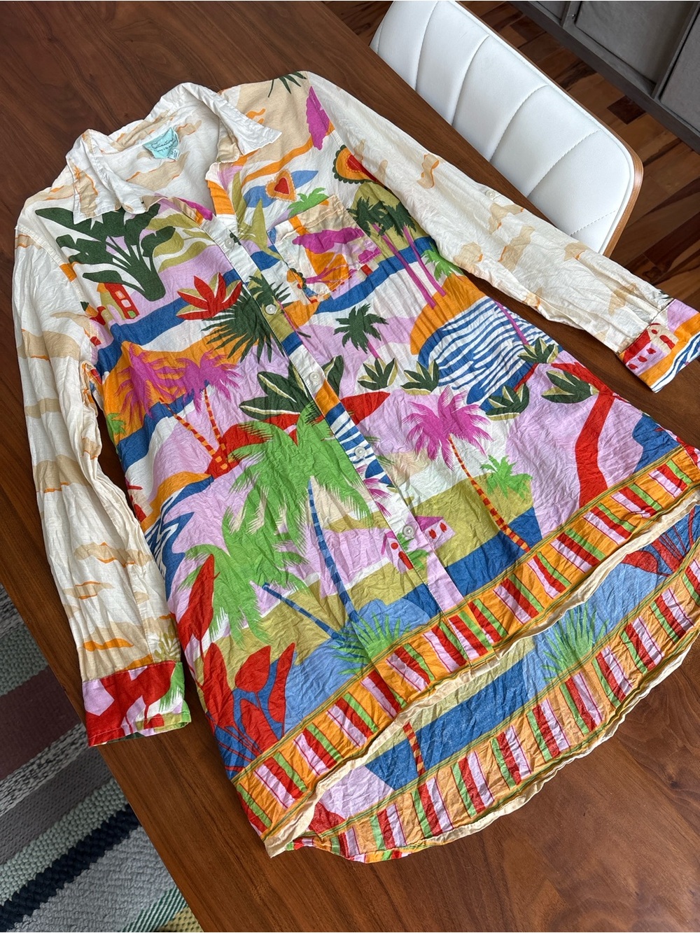 True Destinations Resort Button Down Dress Coverup Tropical Tunic Size Medium - Picture 2 of 6